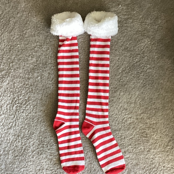 None Accessories - Red and White Striped Knee-High Socks